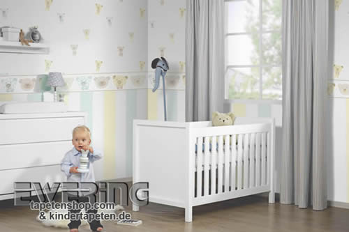 Eulen und bären auf tapete für das baby und kinderzimmer – happy ...